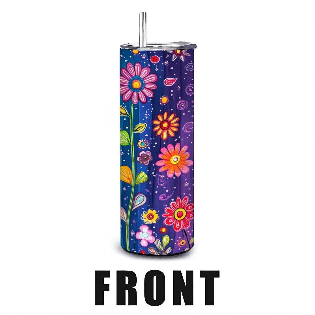ColorFlow | Rainbow Meadow Magic 20oz Stainless Steel Tumbler with Straw | Colorful Wildflower Insulated Cup