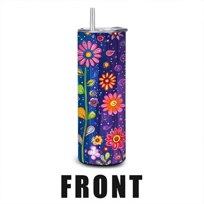 ColorFlow | Rainbow Meadow Magic 20oz Stainless Steel Tumbler with Straw | Colorful Wildflower Insulated Cup