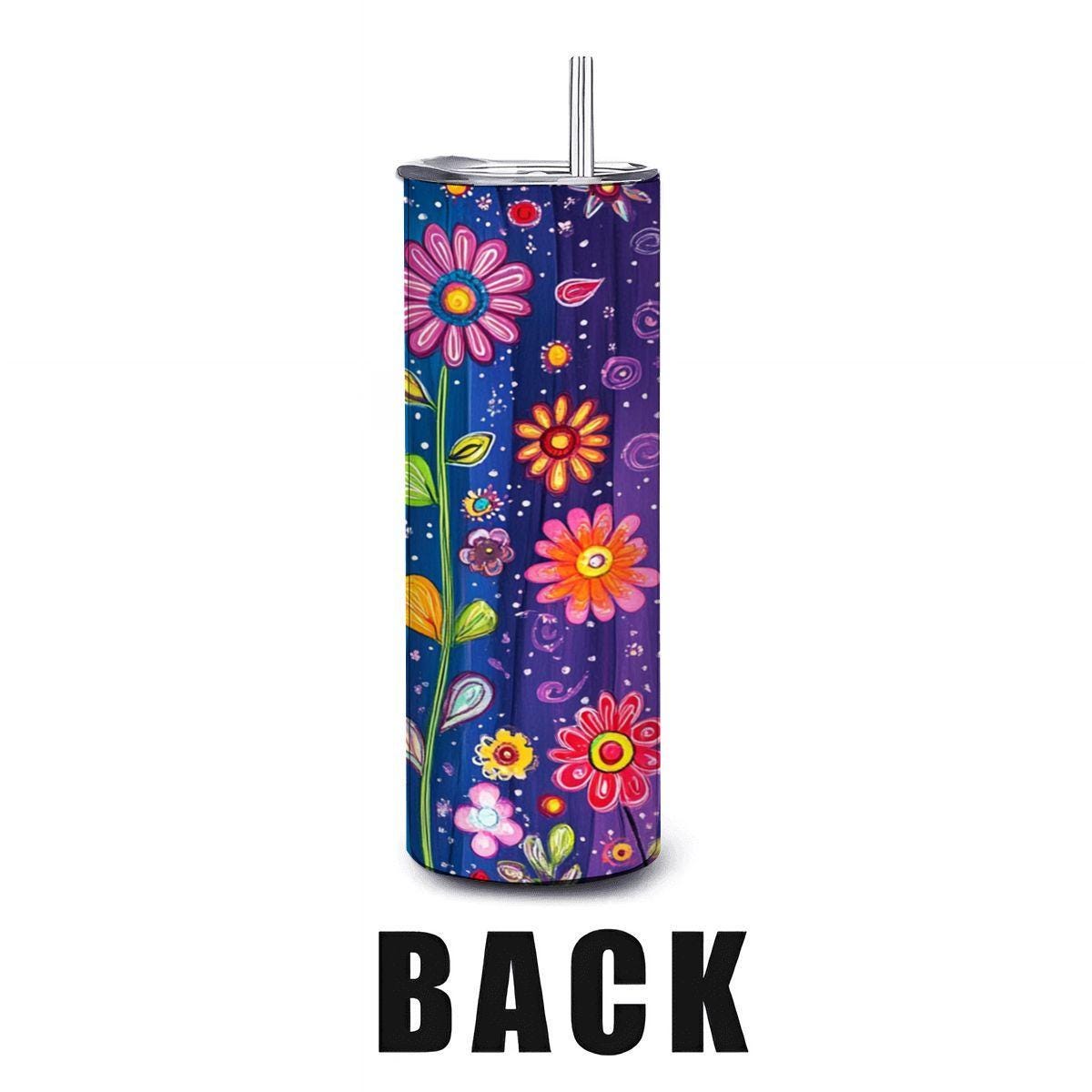 ColorFlow | Rainbow Meadow Magic 20oz Stainless Steel Tumbler with Straw | Colorful Wildflower Insulated Cup