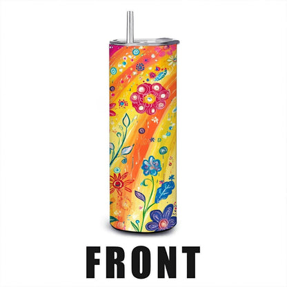 ColorFlow | Sunshine Spectrum Flowers 20oz Stainless Steel Tumbler with Straw | Vibrant Rainbow Floral Travel Mug