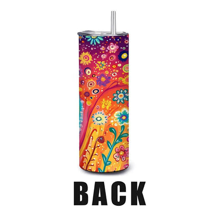 ColorFlow | Starry Rainbow Bloom 20oz Stainless Steel Tumbler with Straw | Whimsical Floral Insulated Mug