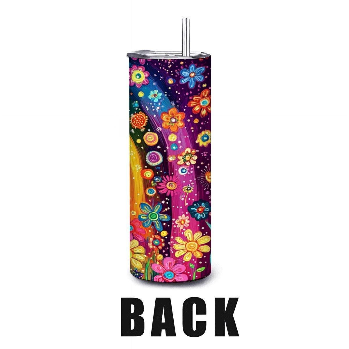 ColorFlow | Rainbow Garden Arch 20oz Stainless Steel Tumbler with Straw | Colorful Flower Field Insulated Mug