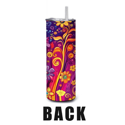 ColorFlow | Radiant Rainbow Flora 20oz Stainless Steel Tumbler with Straw | Bold Swirl Floral Insulated Cup