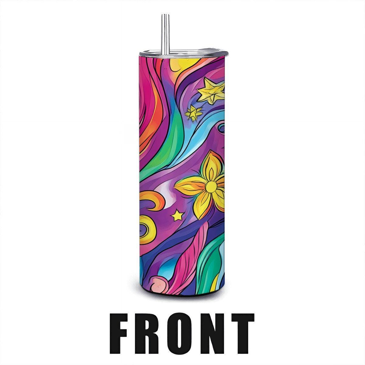 ColorFlow | Radiant Wildflower Waves 20oz Stainless Steel Tumbler with Straw | Bold Swirl Floral Insulated Cup