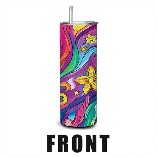 ColorFlow | Radiant Wildflower Waves 20oz Stainless Steel Tumbler with Straw | Bold Swirl Floral Insulated Cup