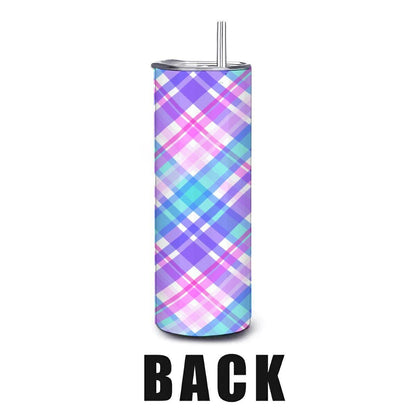 ColorFlow | Pastel Plaid 20oz Stainless Steel Tumbler with Straw | Insulated Coffee Travel Mug | Trendy Eco Drinkware