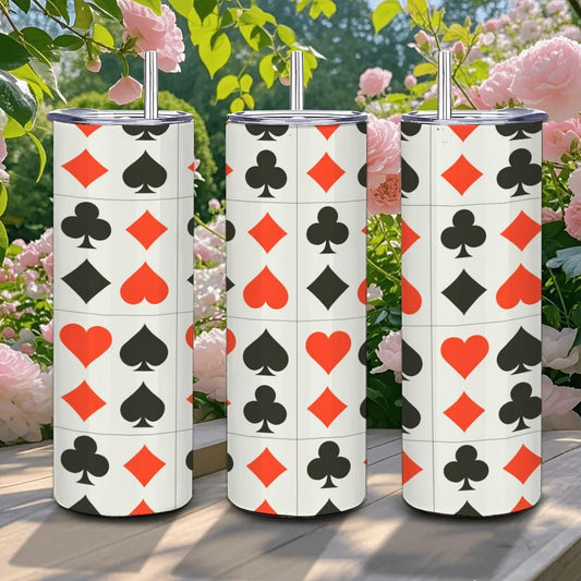 ColorFlow | Royal Flush Playing Card Suits 20oz Stainless Steel Tumbler with Straw | Insulated Travel Mug | Gift for Card Lovers
