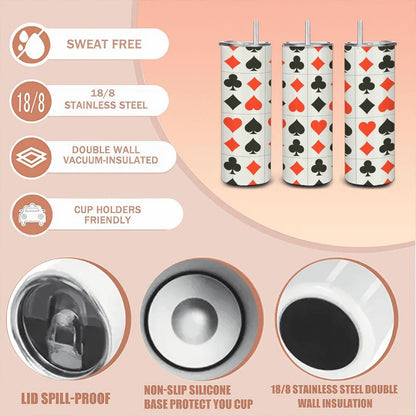 ColorFlow | Royal Flush Playing Card Suits 20oz Stainless Steel Tumbler with Straw | Insulated Travel Mug | Gift for Card Lovers