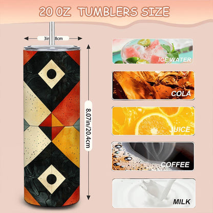 ColorFlow | Geometric Mosaic Modern Art 20oz Stainless Steel Tumbler with Straw | Insulated Abstract Travel Mug Gift