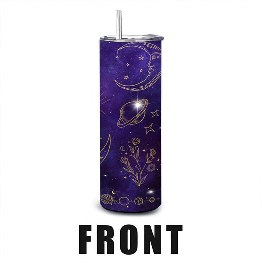 ColorFlow | Celestial Gold Cosmic 20oz Stainless Steel Tumbler with Straw | Moon Sun Galaxy Astrology Travel Mug Gift