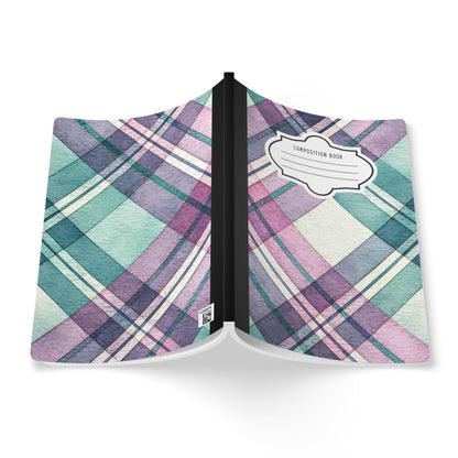 ColorFlow | Pastel Plaid Composition Notebook | Aesthetic College Ruled Journal | Cute Writing Notebook Gift