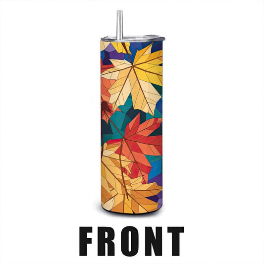 ColorFlow | Autumn Stained Glass Leaves Tumbler | 20oz Stainless Steel | Fall Leaf Insulated Mug | Colorful Art Cup with Straw