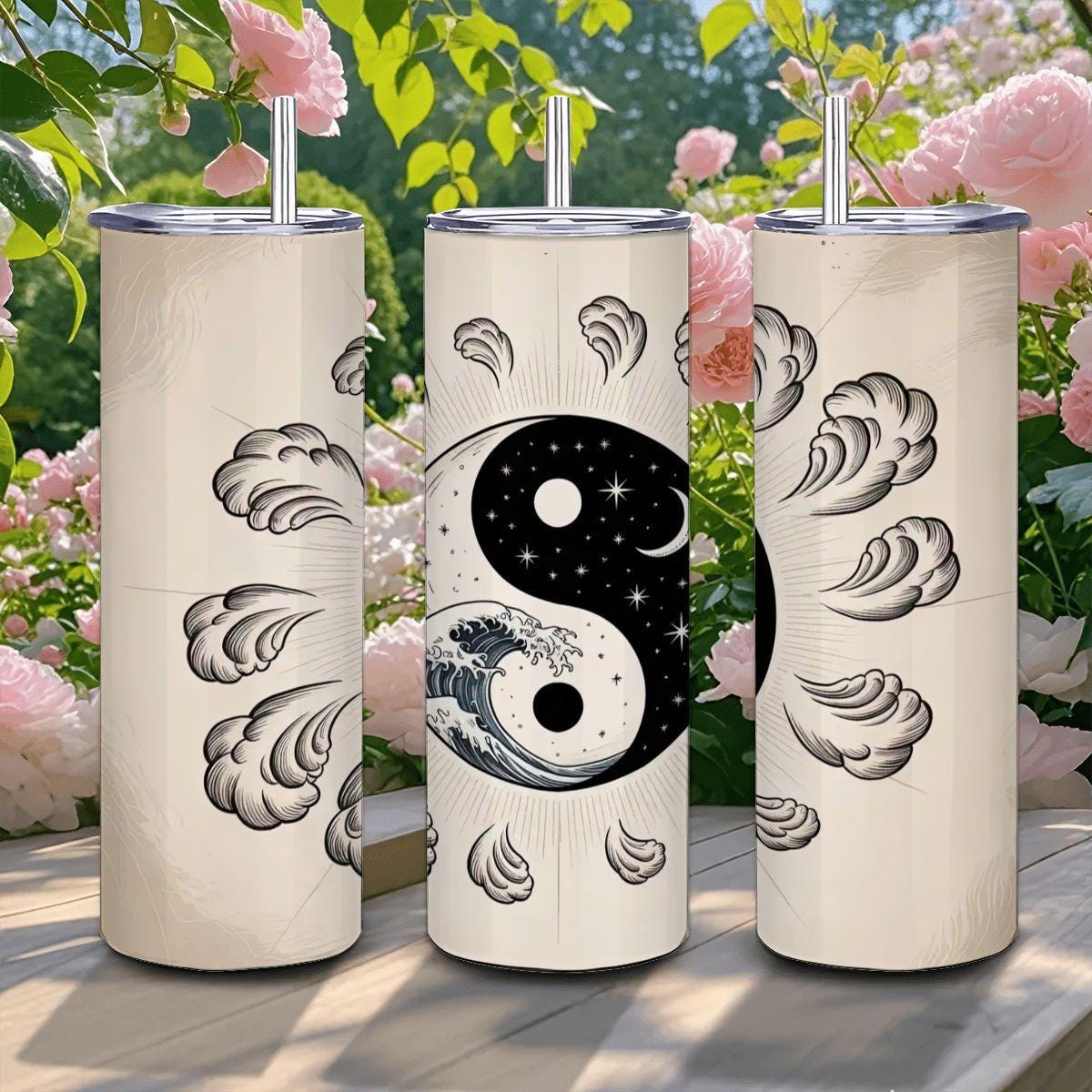 Yin Yang Wave Tumbler: 20oz Insulated Stainless Steel Cosmic Mug