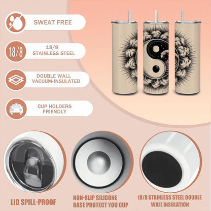 Yin Yang Wave Tumbler: 20oz Insulated Stainless Steel Zen Mug with Straw