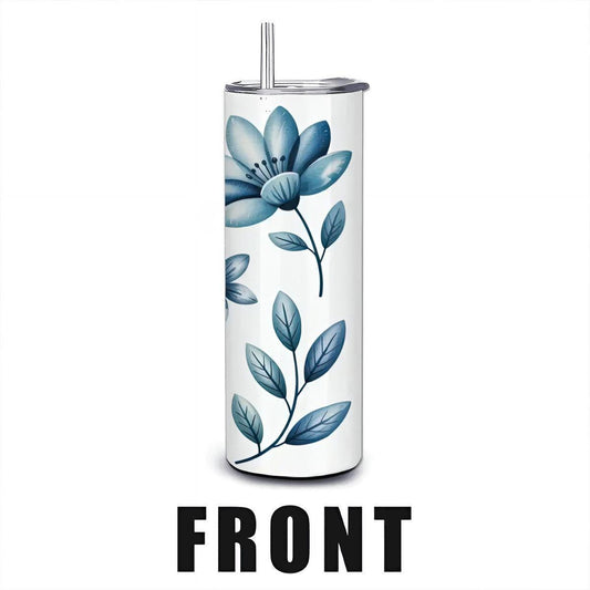 Blue Botanical Floral Tumbler: 20oz Stainless Steel Insulated Mug