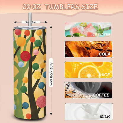 ColorFlow | Abstract Colorful Tree Tumbler | 20oz Stainless Steel | Modern Art Insulated Mug | Whimsical Nature Cup with Straw