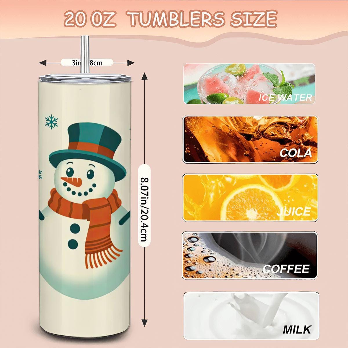 Snowman Winter Tumbler: 20oz Stainless Steel Insulated Christmas Mug