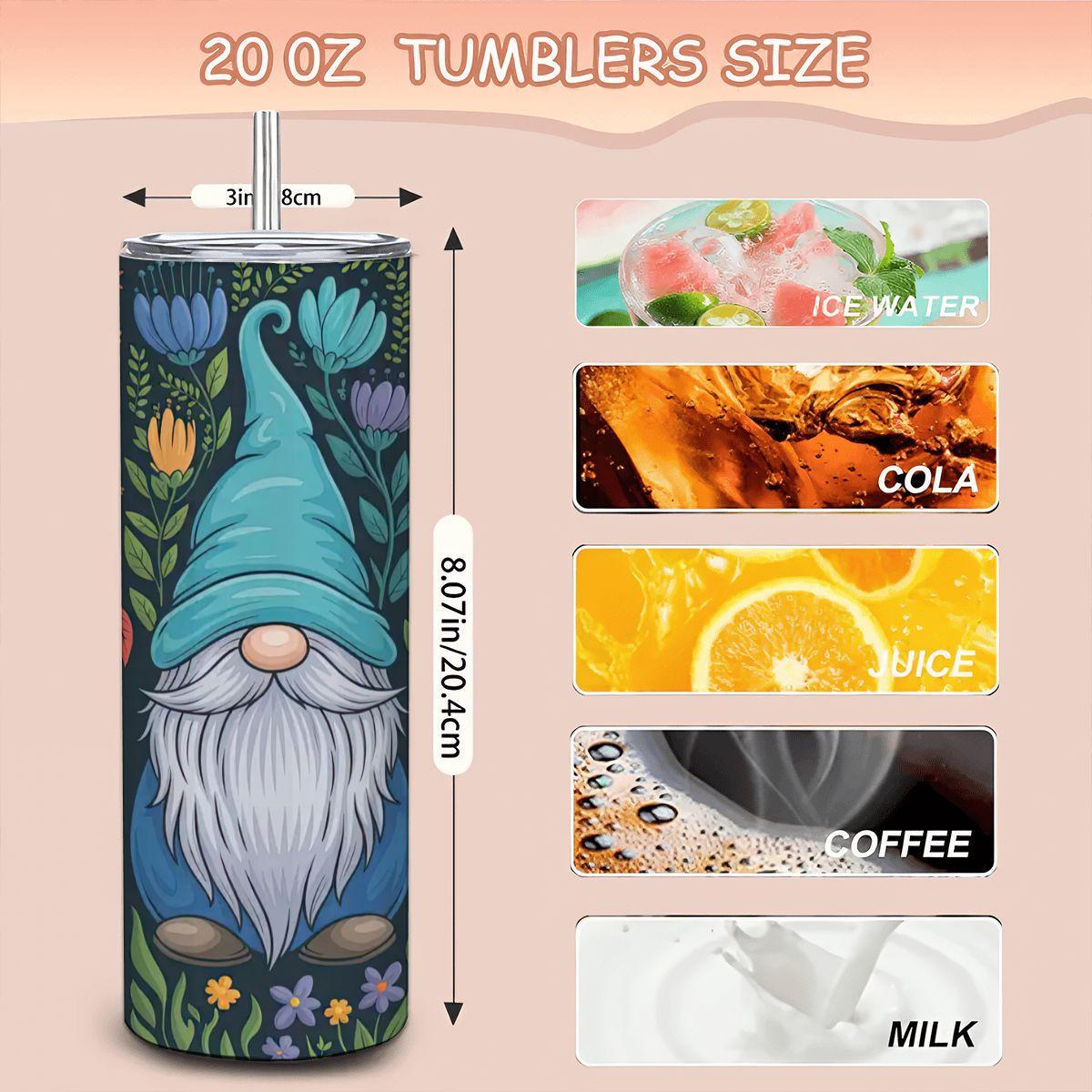Whimsical Gnome Tumbler: Floral Garden 20oz Insulated Stainless Steel Mug