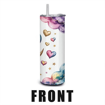 Celestial Moon Heart Tumbler: Rainbow Cloud Stainless Steel Insulated Mug