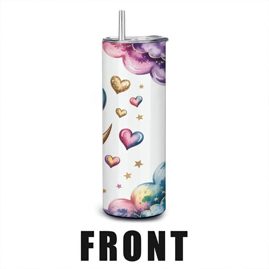 Celestial Moon Heart Tumbler: Rainbow Cloud Stainless Steel Insulated Mug