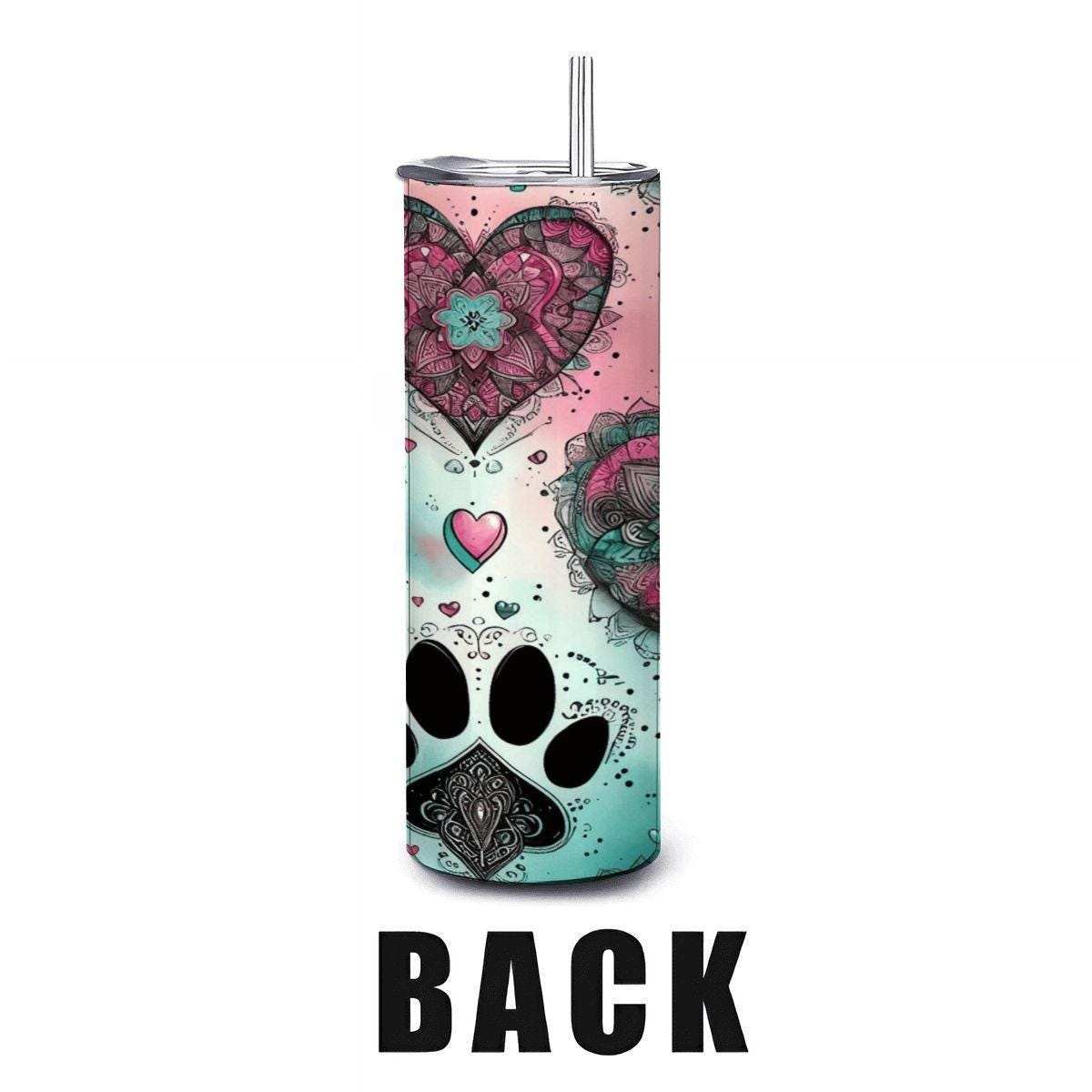 Mandala Paw Heart Tumbler: Insulated Stainless Steel Pet Lover Mug