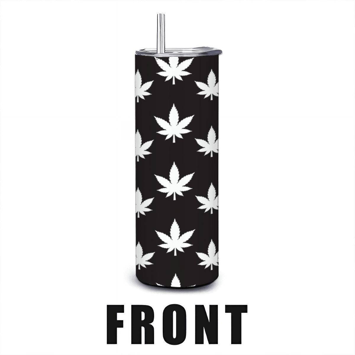 ColorFlow | Monochrome Leaf Stainless Steel Tumbler 20oz | Black White Cannabis Cup | Stoner Gift with Straw
