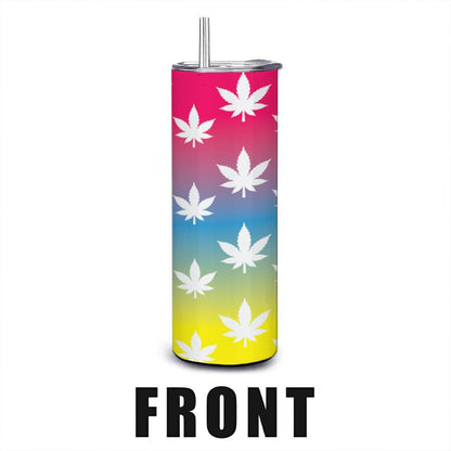 ColorFlow | Rainbow Haze Leaf Tumbler 20oz | Colorful Cannabis Stainless Steel Cup | Weed Gift with Straw