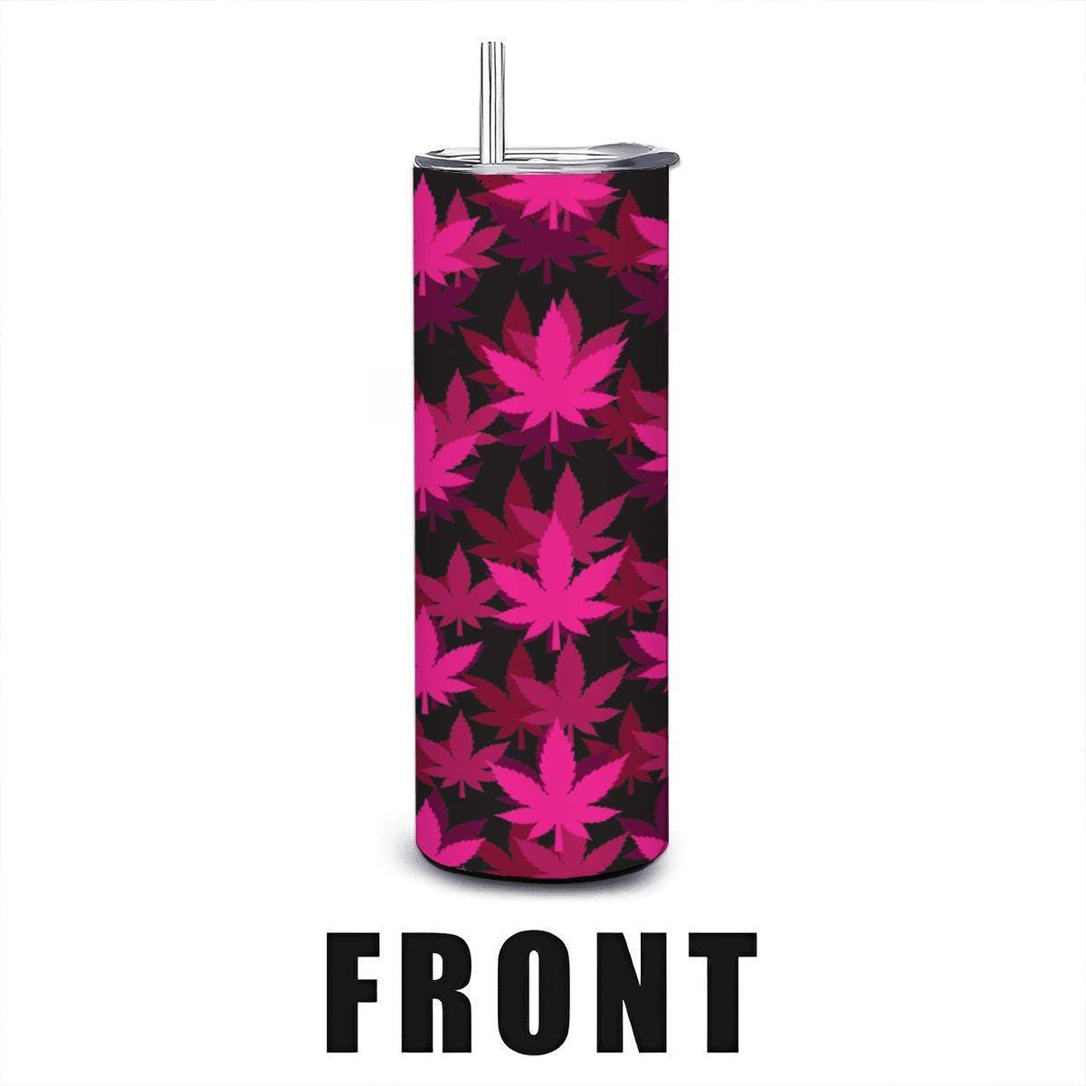 ColorFlow | Pink Neon Leaf Tumbler 20oz | Bold Cannabis Stainless Steel Cup | Weed Gift for Stoner Women