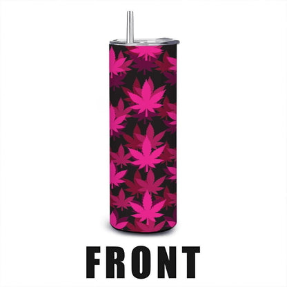 ColorFlow | Pink Neon Leaf Tumbler 20oz | Bold Cannabis Stainless Steel Cup | Weed Gift for Stoner Women