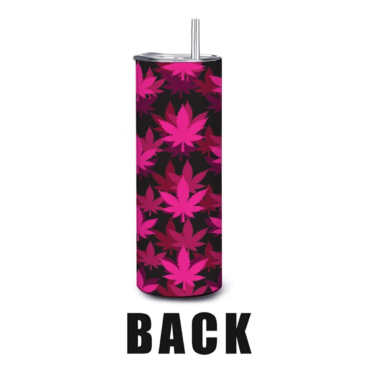 ColorFlow | Pink Neon Leaf Tumbler 20oz | Bold Cannabis Stainless Steel Cup | Weed Gift for Stoner Women