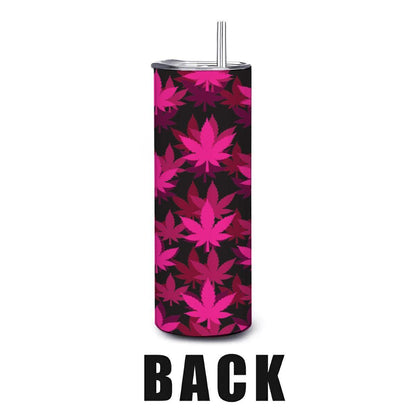 ColorFlow | Pink Neon Leaf Tumbler 20oz | Bold Cannabis Stainless Steel Cup | Weed Gift for Stoner Women
