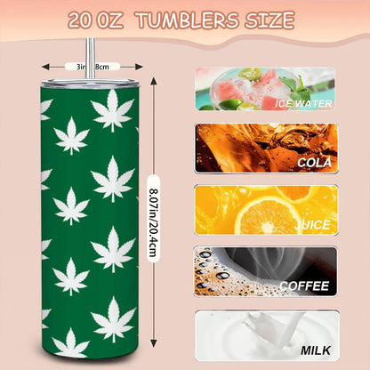 ColorFlow | Classic Green Leaf Tumbler 20oz | Cannabis Stainless Steel Cup | Weed Gift for Coffee Lovers