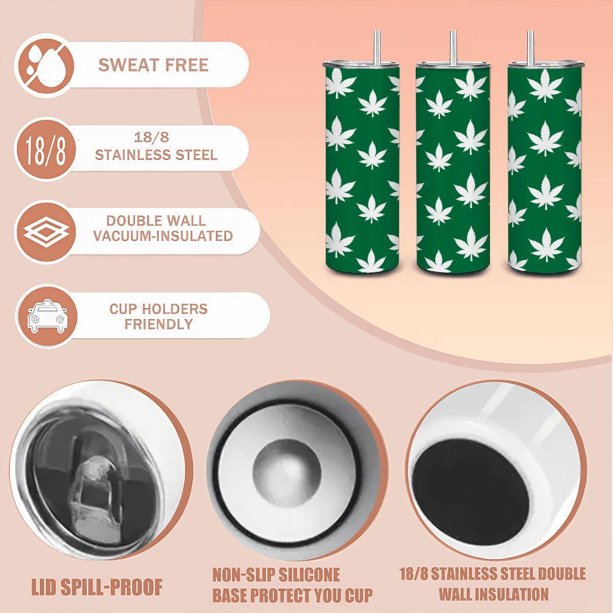 ColorFlow | Classic Green Leaf Tumbler 20oz | Cannabis Stainless Steel Cup | Weed Gift for Coffee Lovers