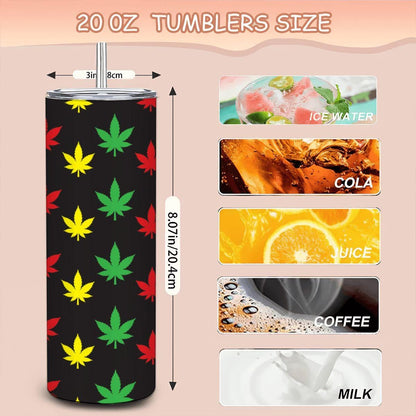 ColorFlow | Rasta Leaf Vibes Tumbler 20oz | Red Yellow Green Cannabis Stainless Steel Cup | Weed Lover Gift