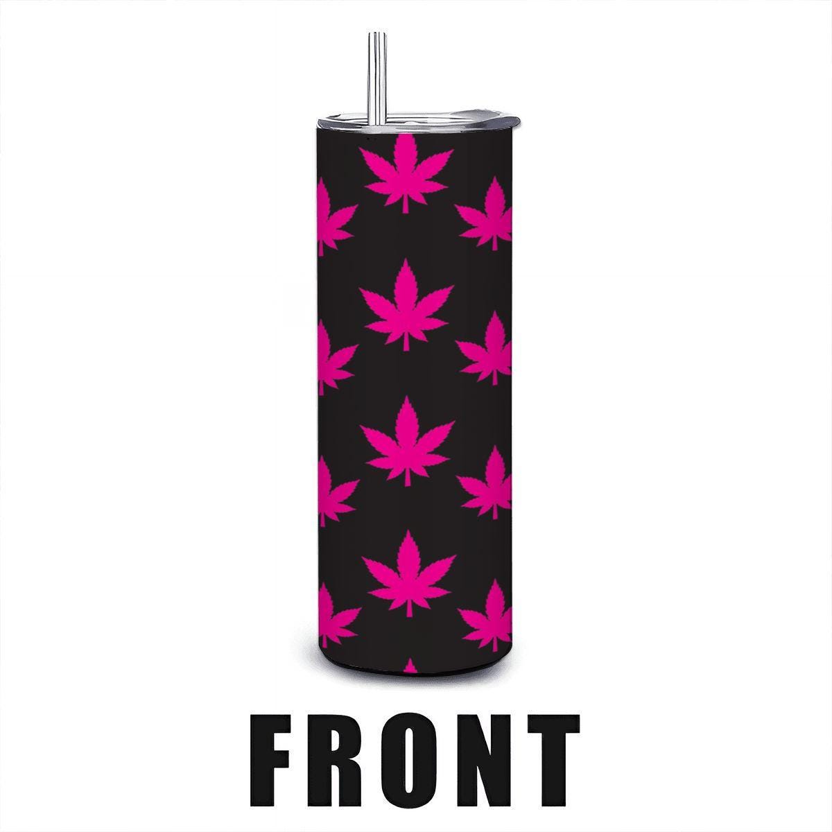 ColorFlow | Split Pink Leaf Tumbler 20oz | Neon Cannabis Stainless Steel Cup | Weed Gift for Stoner Women