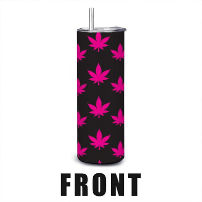 ColorFlow | Split Pink Leaf Tumbler 20oz | Neon Cannabis Stainless Steel Cup | Weed Gift for Stoner Women
