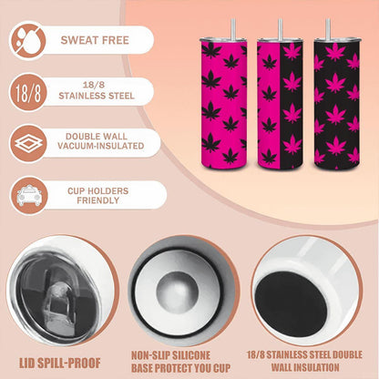 ColorFlow | Split Pink Leaf Tumbler 20oz | Neon Cannabis Stainless Steel Cup | Weed Gift for Stoner Women