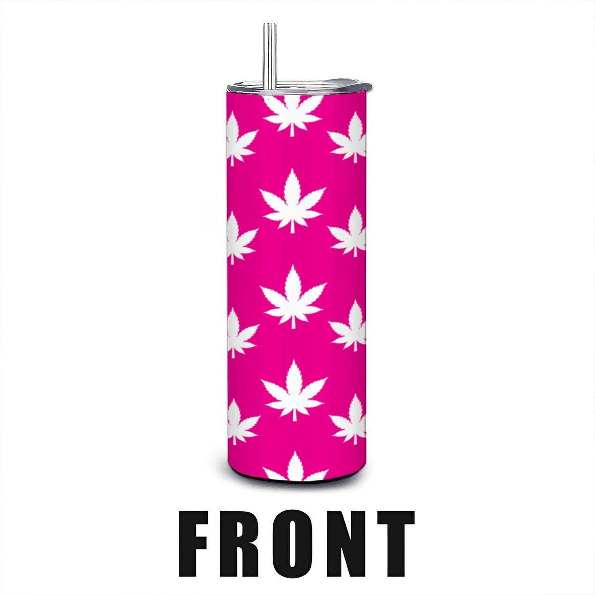 ColorFlow | Neon Pink Split Leaf Tumbler 20oz | Trendy Cannabis Stainless Steel Cup | Weed Lover Gift with Straw