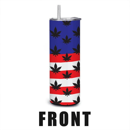 ColorFlow | USA Flag Weed Leaf Tumbler 20oz | Patriotic Cannabis Stainless Steel Cup | Stoner Gift for Americans