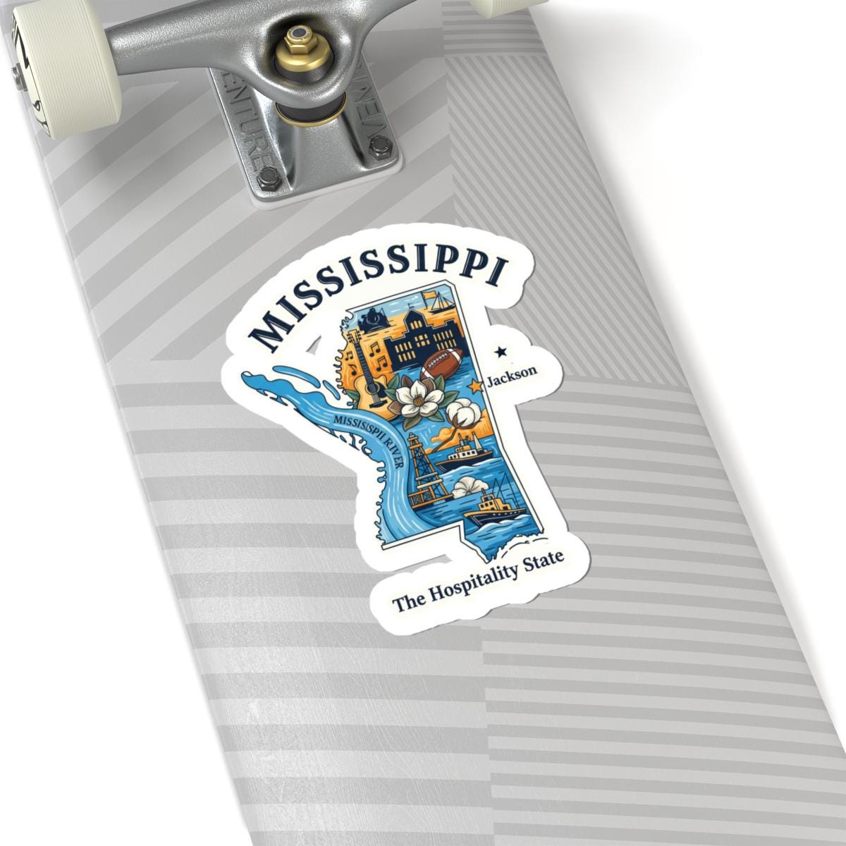 Mississippi Vinyl Sticker: Waterproof State Art Decal - River, Magnolia & Music