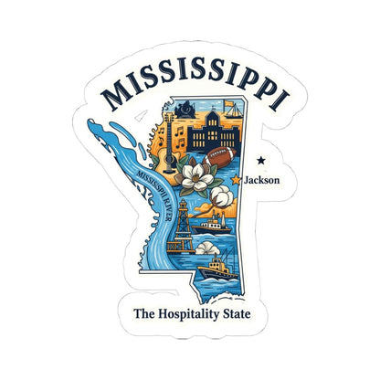 Mississippi Vinyl Sticker: Waterproof State Art Decal - River, Magnolia & Music