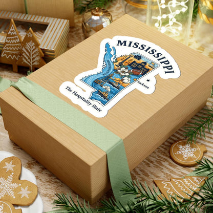 Mississippi Vinyl Sticker: Waterproof State Art Decal - River, Magnolia & Music