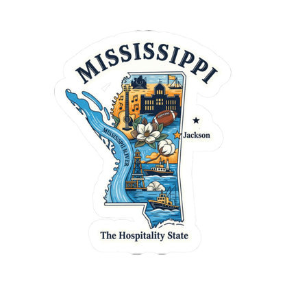 Mississippi Vinyl Sticker: Waterproof State Art Decal - River, Magnolia & Music