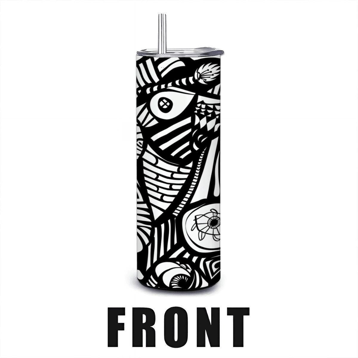 ColorFlow | Black and White Abstract Art Tumbler | 20oz Stainless Steel Tumbler with Straw | Modern Line Art Cup