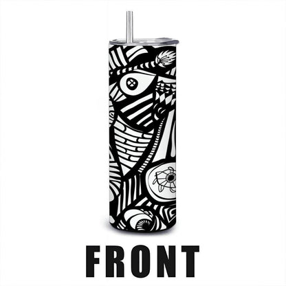 ColorFlow | Black and White Abstract Art Tumbler | 20oz Stainless Steel Tumbler with Straw | Modern Line Art Cup