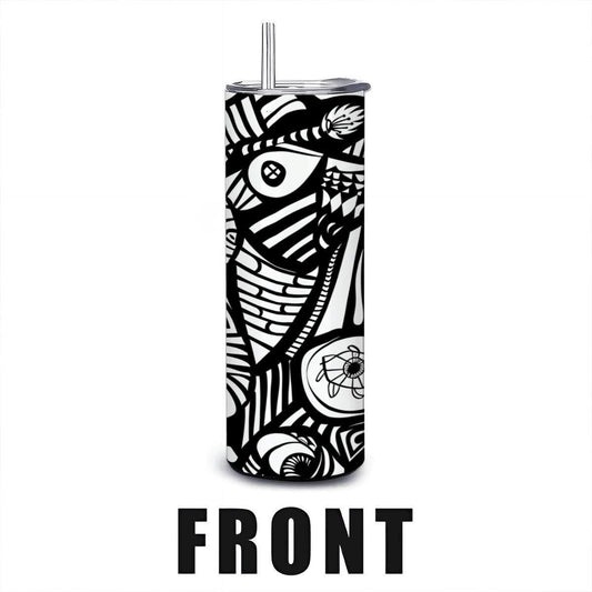 ColorFlow | Black and White Abstract Art Tumbler | 20oz Stainless Steel Tumbler with Straw | Modern Line Art Cup