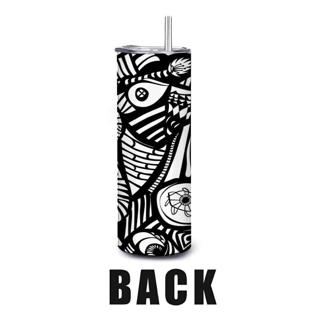 ColorFlow | Black and White Abstract Art Tumbler | 20oz Stainless Steel Tumbler with Straw | Modern Line Art Cup