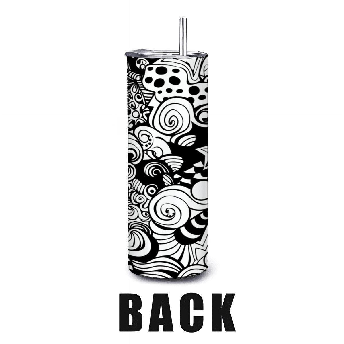 ColorFlow | Black and White Swirl Stars Tumbler | 20oz Stainless Steel Tumbler with Straw | Modern Abstract Travel Mug