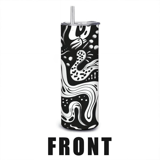 ColorFlow | Monochrome Organic Abstract Tumbler | 20oz Stainless Steel Tumbler with Straw | Black White Modern Art Cup