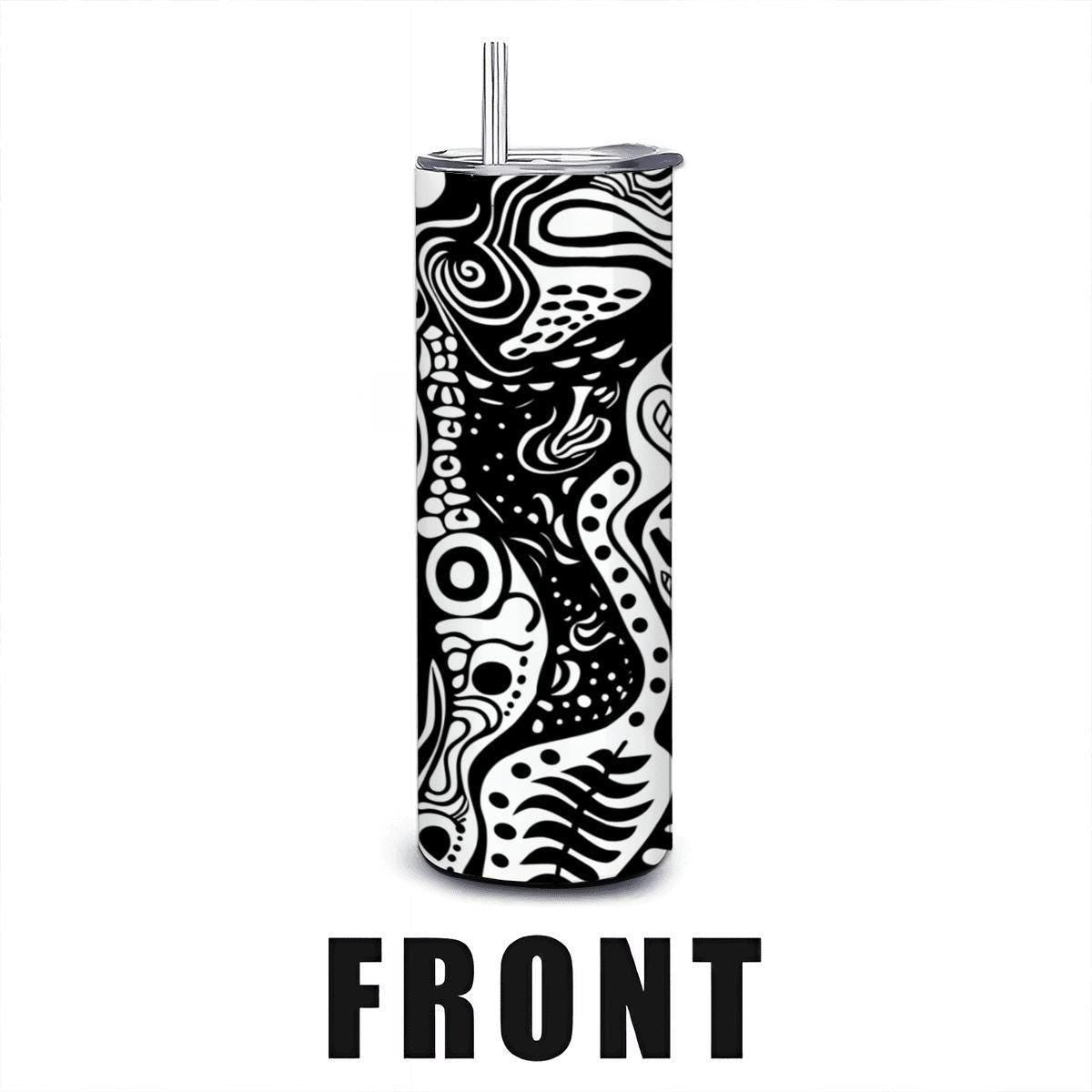 ColorFlow | Wavy Lines Abstract Tumbler | 20oz Stainless Steel Tumbler with Straw | Black White Modern Art Mug
